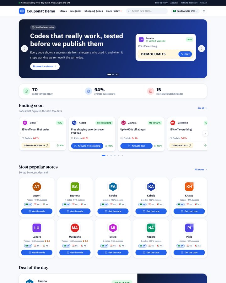 Layout of the Marketing home page